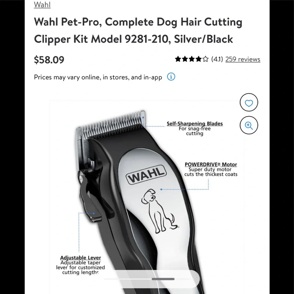 {Wahl} Pet-Pro, Complete Dog Hair Cutting Clipper Kit, Silver/Black